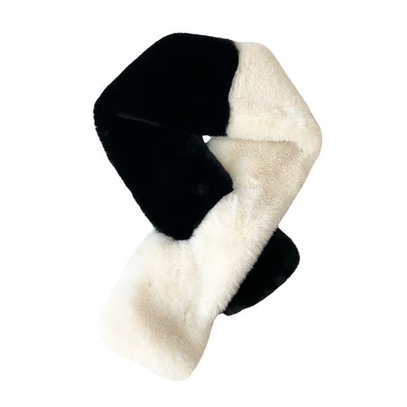 Apparis Faux Fur Layne Stole Black and White Soft Plush Scarf - Picture 2 of 9